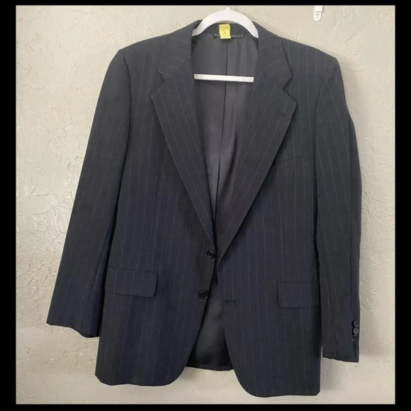 Hickey Freeman Boardroom Black Stripe Wool Blazer Sport Coat 2 Button Jacket 39S